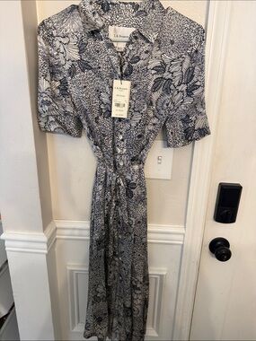LK Bennett Black and White Floral Maxi Shirt Dress